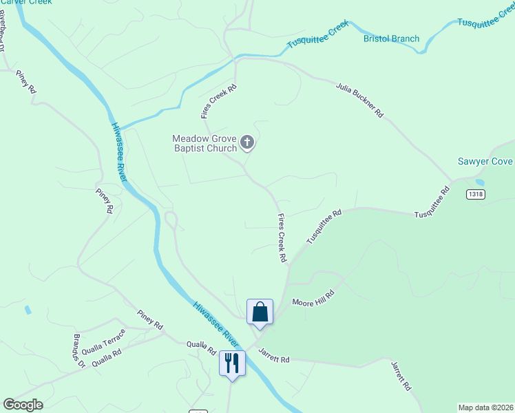 map of restaurants, bars, coffee shops, grocery stores, and more near 263 Fires Creek Road in Hayesville