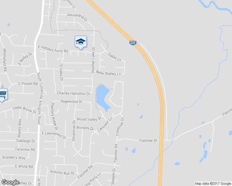 map of restaurants, bars, coffee shops, grocery stores, and more near 744 Lancelot Cove in Collierville