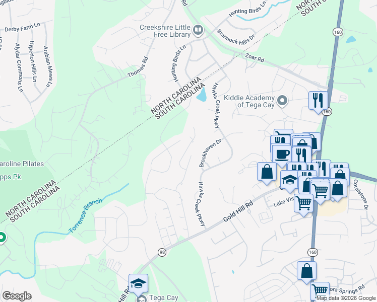 map of restaurants, bars, coffee shops, grocery stores, and more near 1314 Crown Ridge Drive in Fort Mill