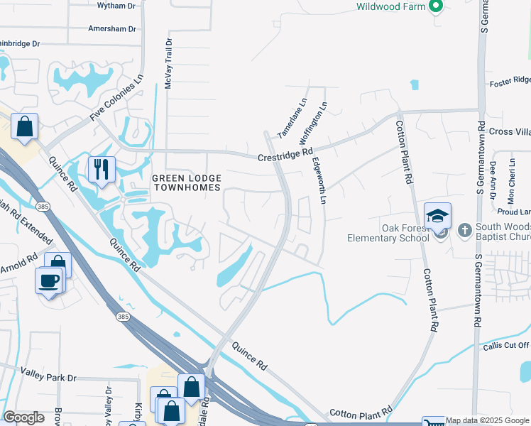 map of restaurants, bars, coffee shops, grocery stores, and more near 3154 Belsfield Cove in Memphis