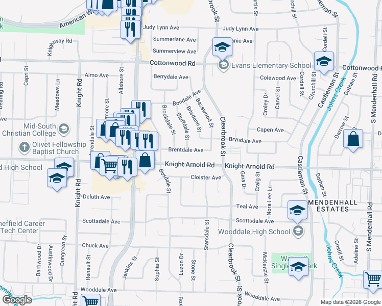 map of restaurants, bars, coffee shops, grocery stores, and more near 4876 Knight Arnold Road in Memphis
