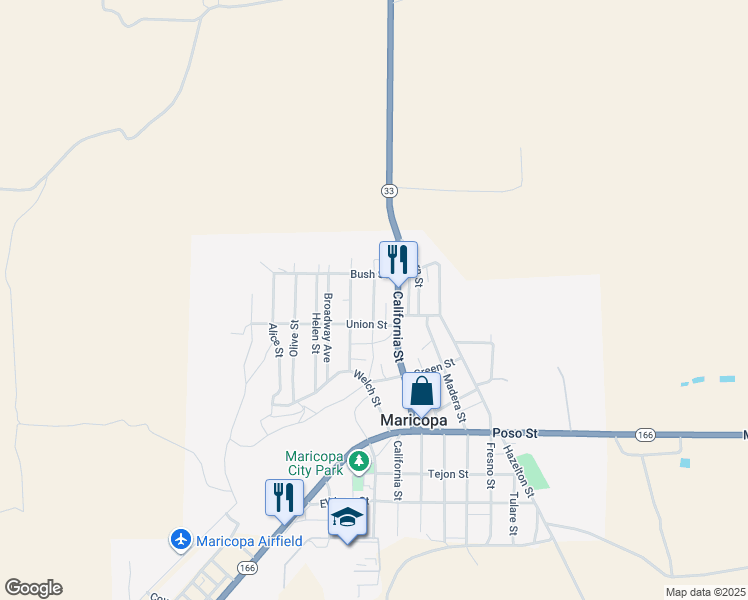 map of restaurants, bars, coffee shops, grocery stores, and more near Adeline Street in Maricopa
