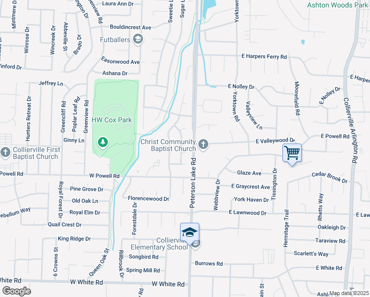 map of restaurants, bars, coffee shops, grocery stores, and more near 207 Anita Cove in Collierville