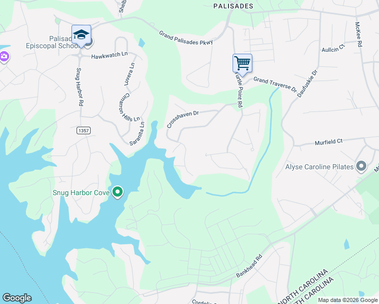 map of restaurants, bars, coffee shops, grocery stores, and more near 16512 Crosshaven Drive in Charlotte
