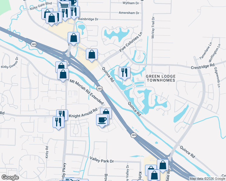 map of restaurants, bars, coffee shops, grocery stores, and more near 6797 The Willows Cove in Memphis