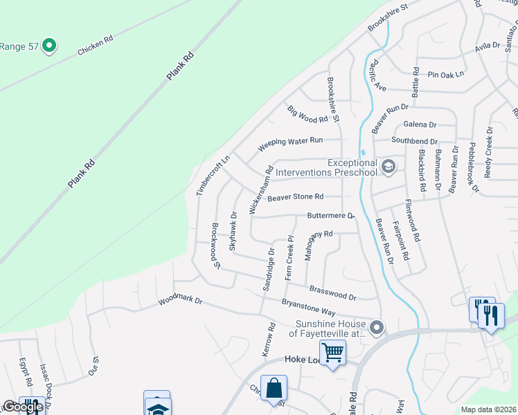 map of restaurants, bars, coffee shops, grocery stores, and more near 6927 Wickersham Road in Fayetteville