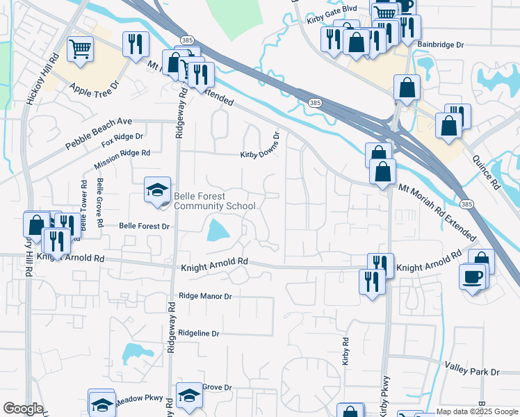 map of restaurants, bars, coffee shops, grocery stores, and more near 3130 Pecan Lake Drive in Memphis