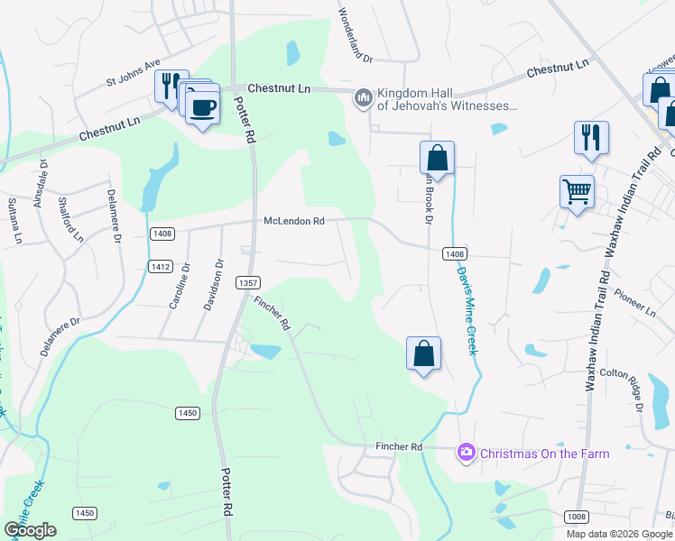 map of restaurants, bars, coffee shops, grocery stores, and more near 6008 Senconee Road in Matthews