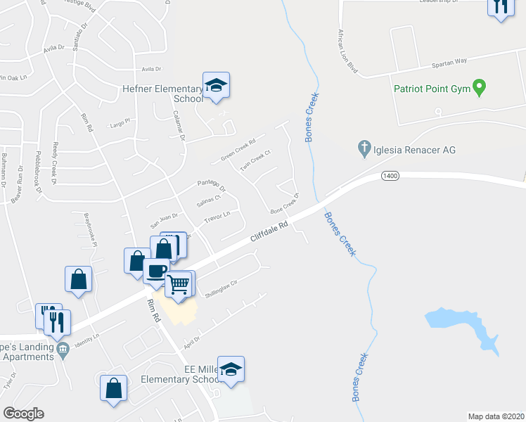map of restaurants, bars, coffee shops, grocery stores, and more near 6917 Bone Creek Drive in Fayetteville