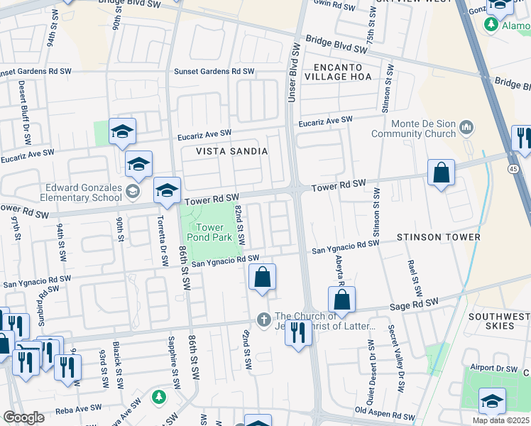 map of restaurants, bars, coffee shops, grocery stores, and more near 715 Noah Avenue Southwest in Albuquerque