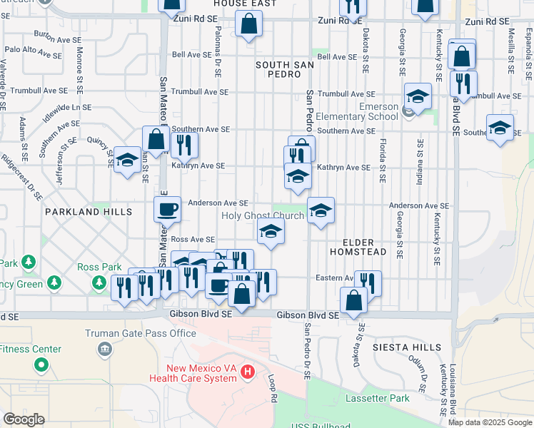 map of restaurants, bars, coffee shops, grocery stores, and more near 1138 Cardenas Drive Southeast in Albuquerque