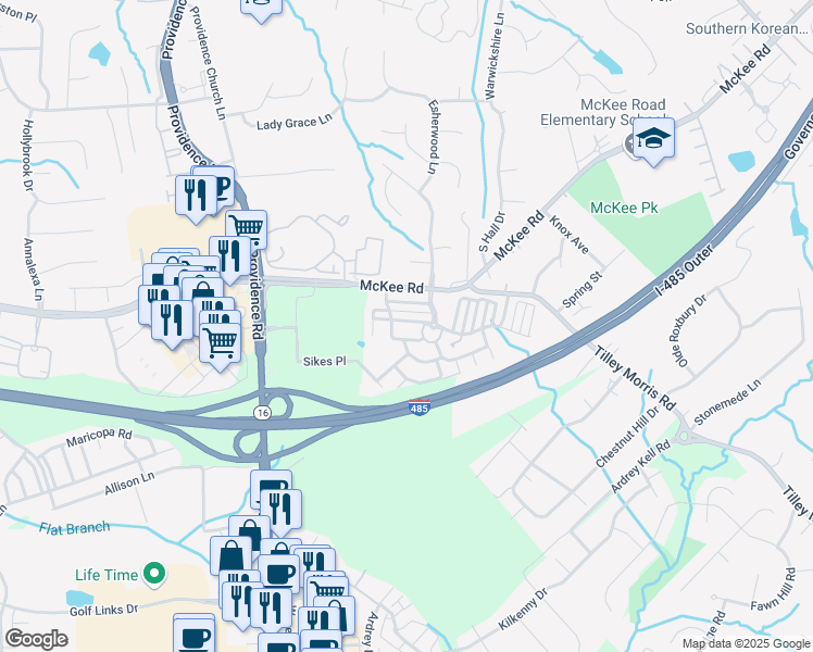 map of restaurants, bars, coffee shops, grocery stores, and more near 4833 Grier Farm Lane in Charlotte
