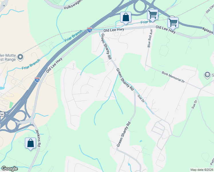 map of restaurants, bars, coffee shops, grocery stores, and more near 8217 Rolling Stone Lane in Ooltewah