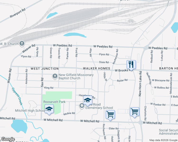 map of restaurants, bars, coffee shops, grocery stores, and more near 3157 Winslow Road in Memphis