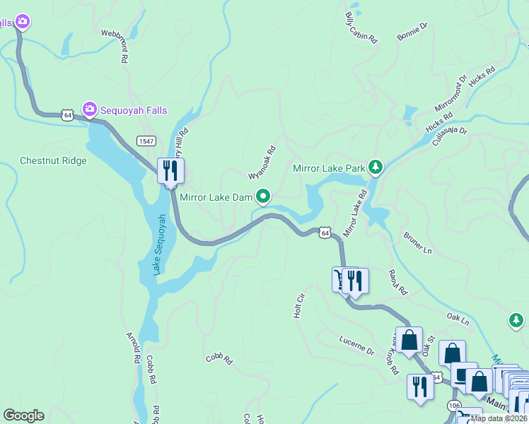 map of restaurants, bars, coffee shops, grocery stores, and more near 73 Mount Lori Drive in Highlands