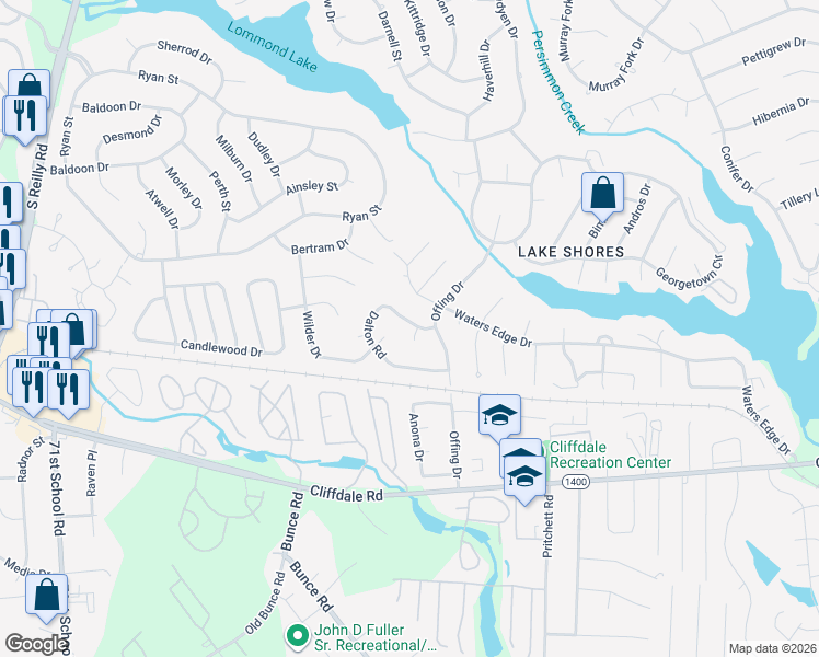 map of restaurants, bars, coffee shops, grocery stores, and more near 5928 Dalton Road in Fayetteville