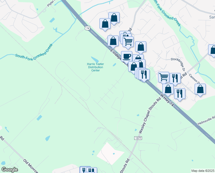 map of restaurants, bars, coffee shops, grocery stores, and more near 5904 Carolina Manor Court in Indian Trail