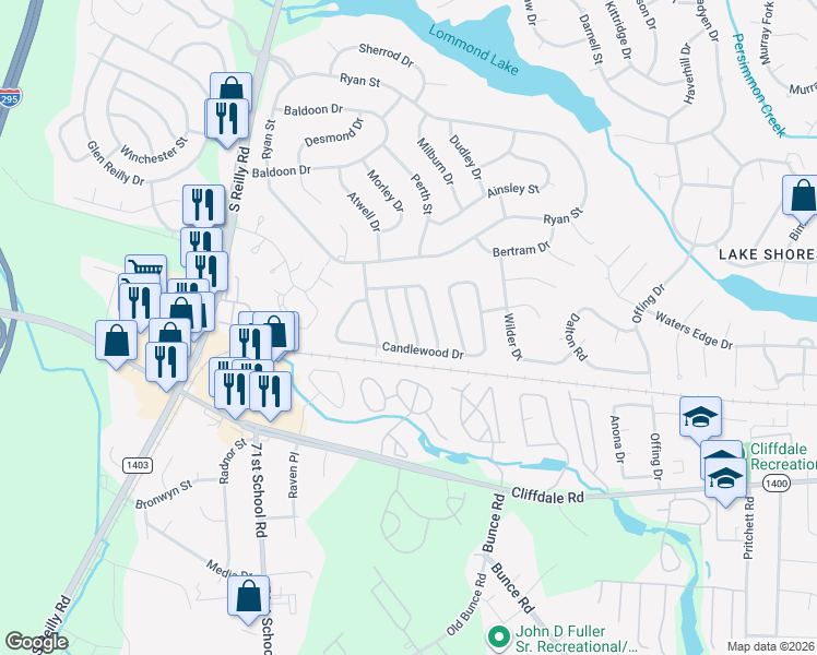 map of restaurants, bars, coffee shops, grocery stores, and more near 512 Hollyberry Lane in Fayetteville