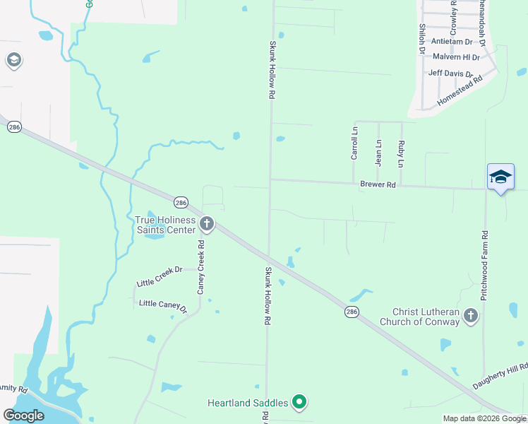 map of restaurants, bars, coffee shops, grocery stores, and more near 3 Gary B Drive in Conway