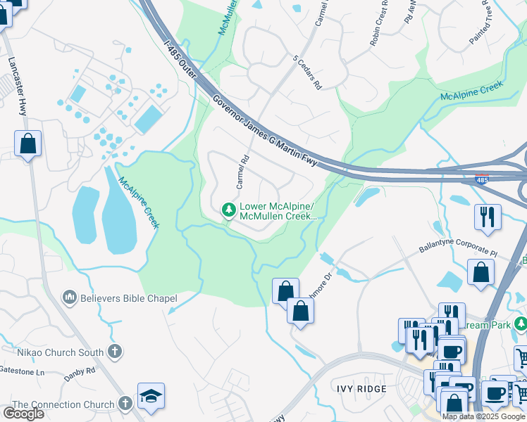 map of restaurants, bars, coffee shops, grocery stores, and more near 8520 Glenway Court in Charlotte