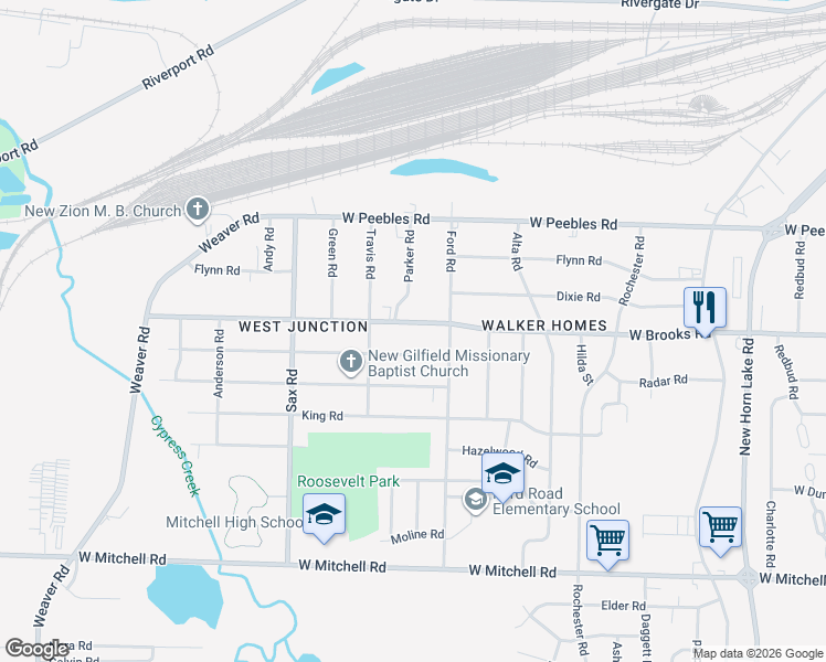 map of restaurants, bars, coffee shops, grocery stores, and more near 554 Nonconnah Road in Memphis