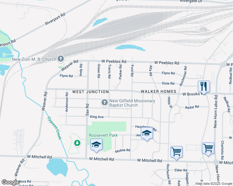 map of restaurants, bars, coffee shops, grocery stores, and more near 554 Nonconnah Road in Memphis