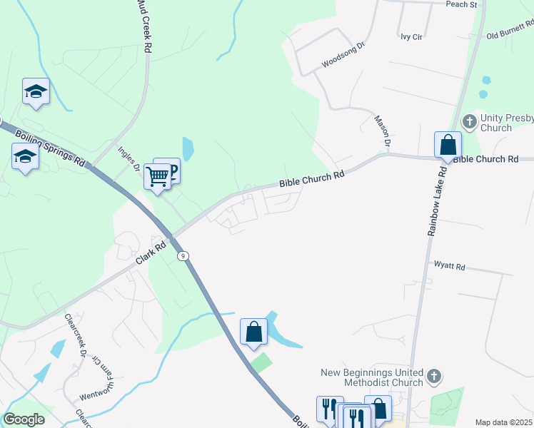 map of restaurants, bars, coffee shops, grocery stores, and more near 150 Bible Church Road in Boiling Springs