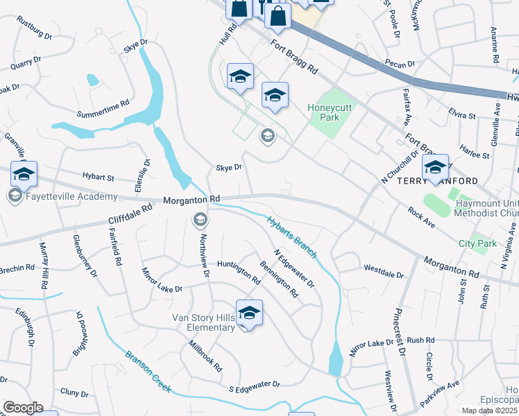 map of restaurants, bars, coffee shops, grocery stores, and more near 2641 Lockwood Road in Fayetteville
