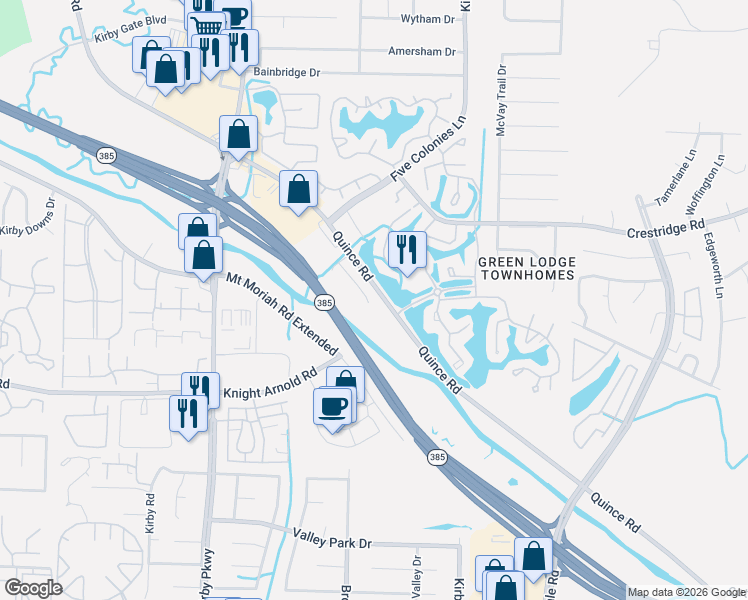 map of restaurants, bars, coffee shops, grocery stores, and more near 3071 Cypress Lake Drive in Memphis