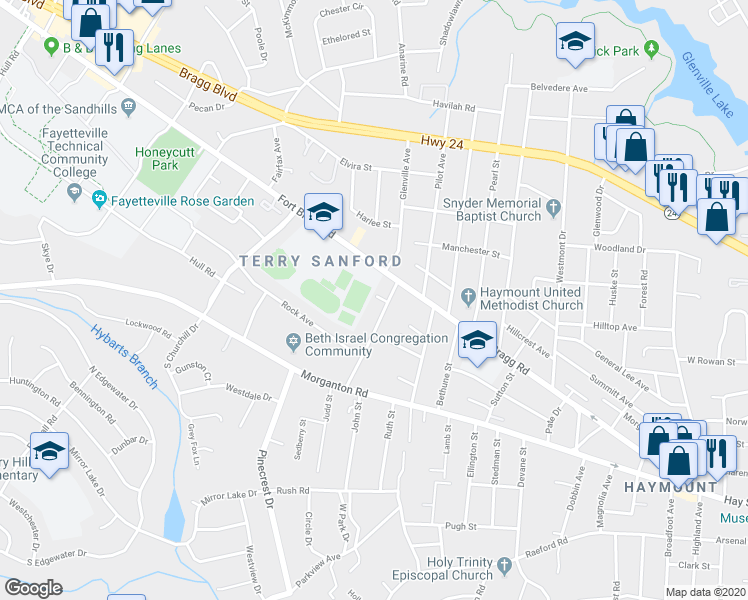 map of restaurants, bars, coffee shops, grocery stores, and more near 2011 Whisper Lane in Fayetteville