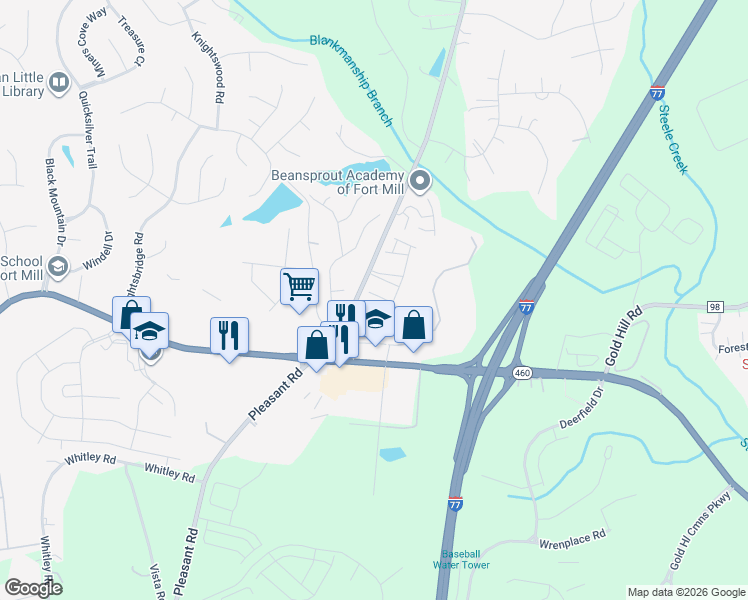 map of restaurants, bars, coffee shops, grocery stores, and more near 816 Ayrshire Avenue in Fort Mill