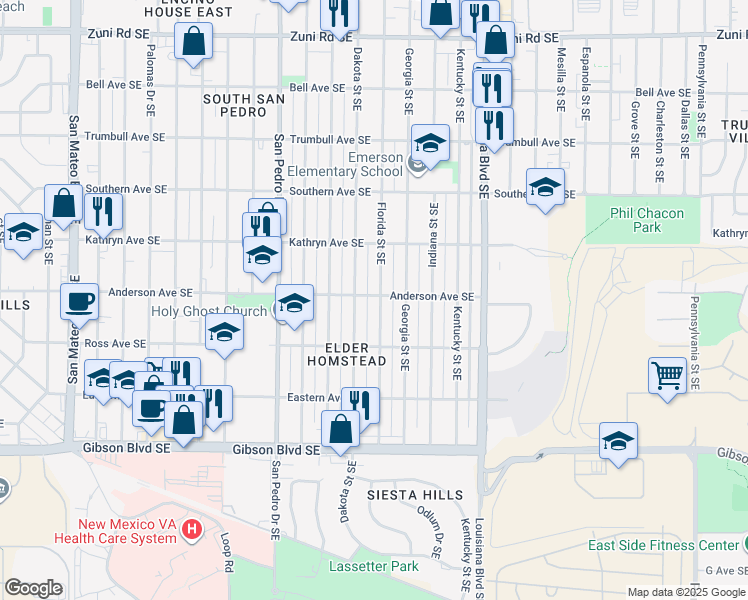 map of restaurants, bars, coffee shops, grocery stores, and more near 833 Florida Street Southeast in Albuquerque