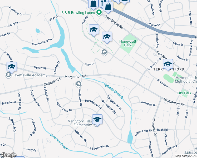 map of restaurants, bars, coffee shops, grocery stores, and more near 2651 Lockwood Road in Fayetteville