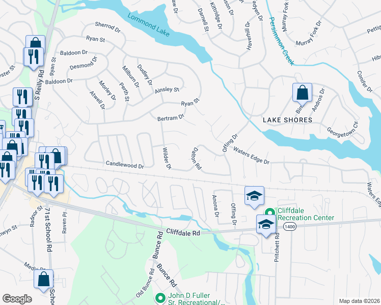 map of restaurants, bars, coffee shops, grocery stores, and more near 5952 Dalton Road in Fayetteville