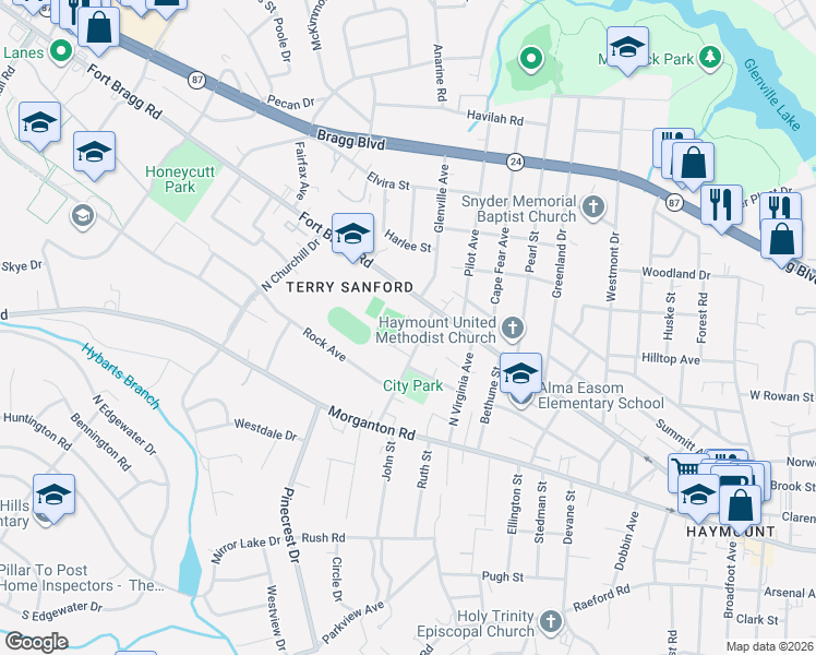 map of restaurants, bars, coffee shops, grocery stores, and more near 2010 Whisper Lane in Fayetteville