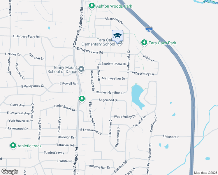 map of restaurants, bars, coffee shops, grocery stores, and more near 586 Wilkes Cove in Collierville