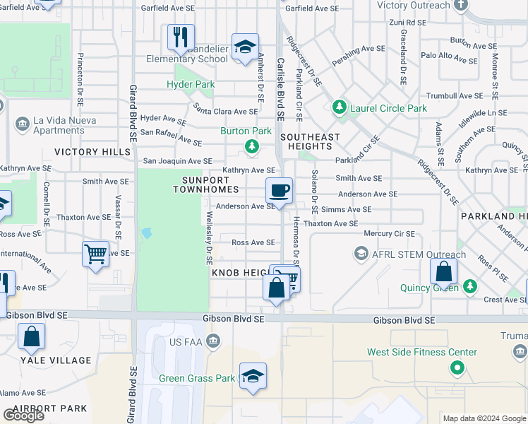 map of restaurants, bars, coffee shops, grocery stores, and more near in Albuquerque