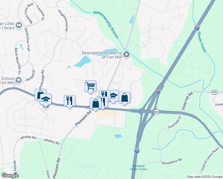 map of restaurants, bars, coffee shops, grocery stores, and more near 816 Ayrshire Avenue in Fort Mill