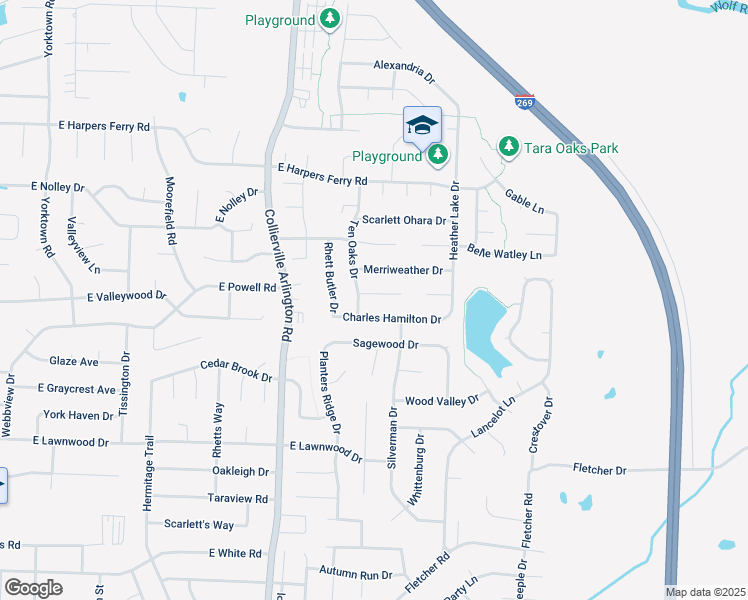 map of restaurants, bars, coffee shops, grocery stores, and more near 540 Wilkes Cove in Collierville