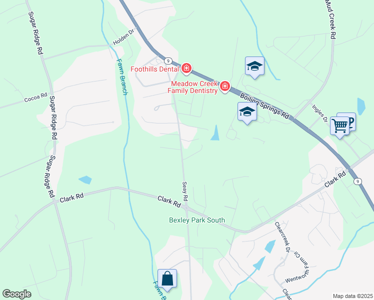map of restaurants, bars, coffee shops, grocery stores, and more near 912 Seay Road in Inman