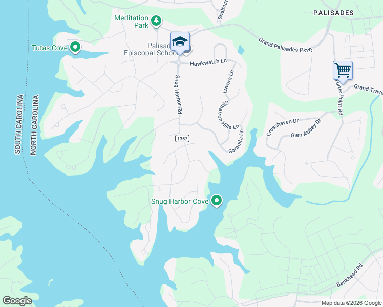 map of restaurants, bars, coffee shops, grocery stores, and more near 17435 Saranita Place in Charlotte
