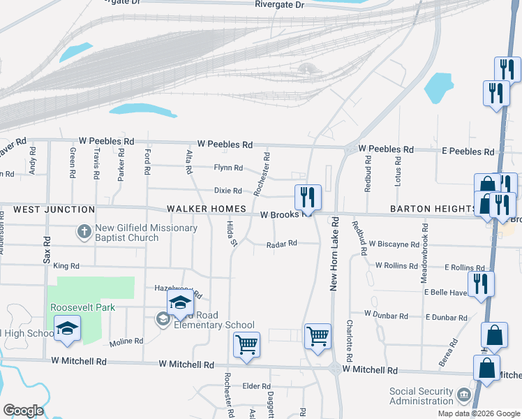 map of restaurants, bars, coffee shops, grocery stores, and more near 279 Dixie Road in Memphis