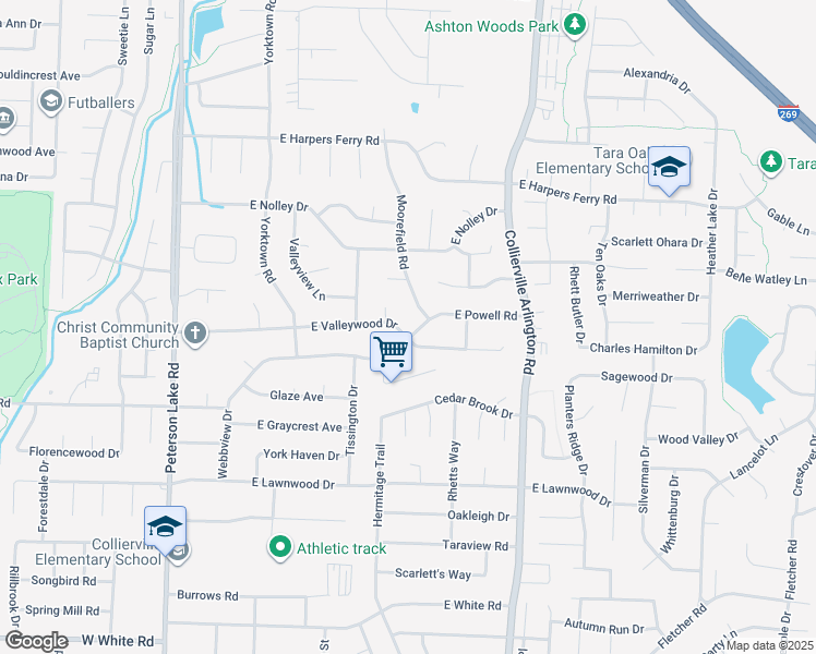 map of restaurants, bars, coffee shops, grocery stores, and more near 890 Wood Cove in Collierville