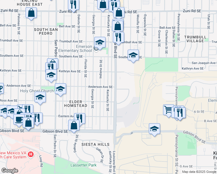 map of restaurants, bars, coffee shops, grocery stores, and more near 6900 Anderson Avenue Southeast in Albuquerque