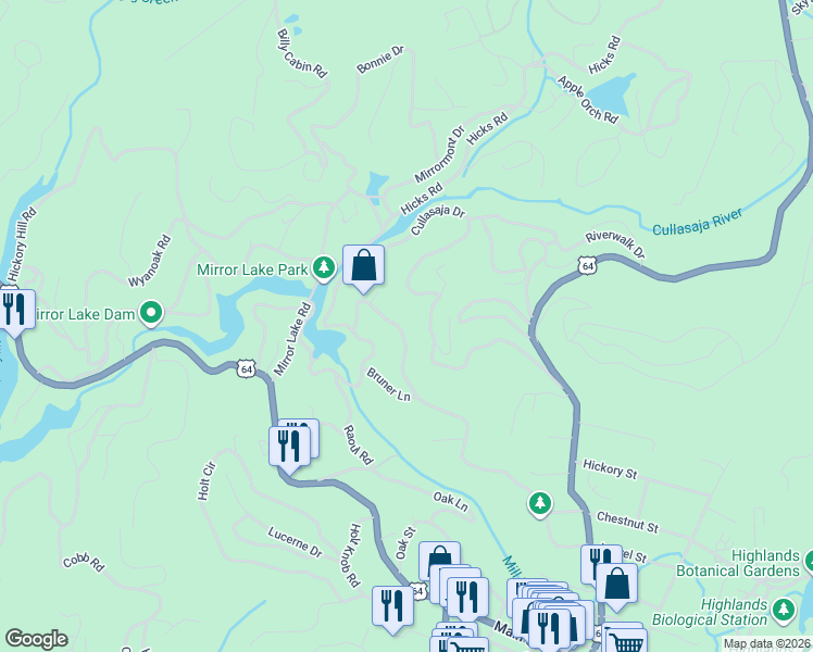 map of restaurants, bars, coffee shops, grocery stores, and more near 761 Foreman Road in Highlands