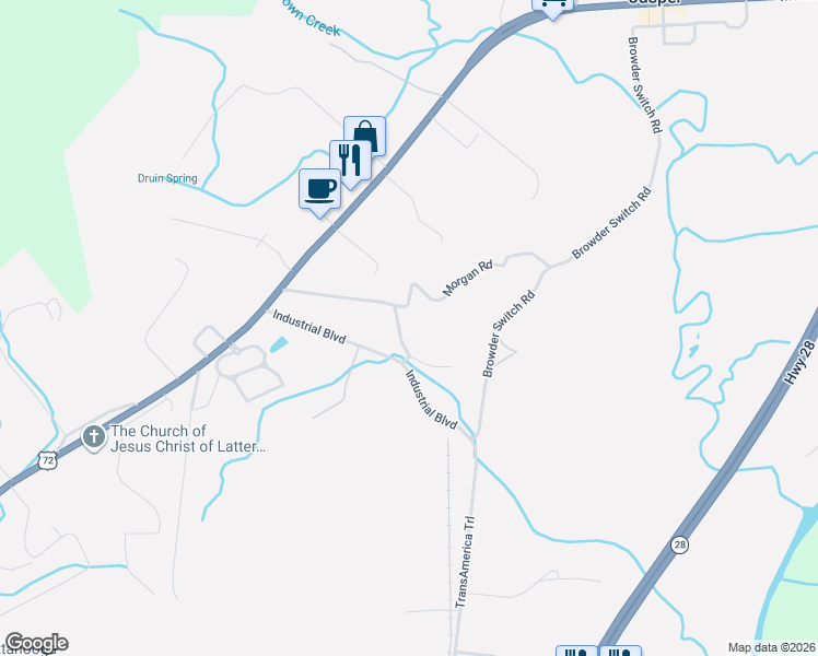 map of restaurants, bars, coffee shops, grocery stores, and more near 114 West Browder Switch Road in Jasper
