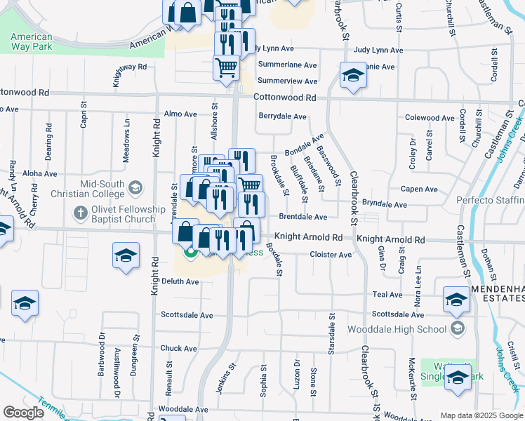 map of restaurants, bars, coffee shops, grocery stores, and more near 3109 Boxdale Street in Memphis