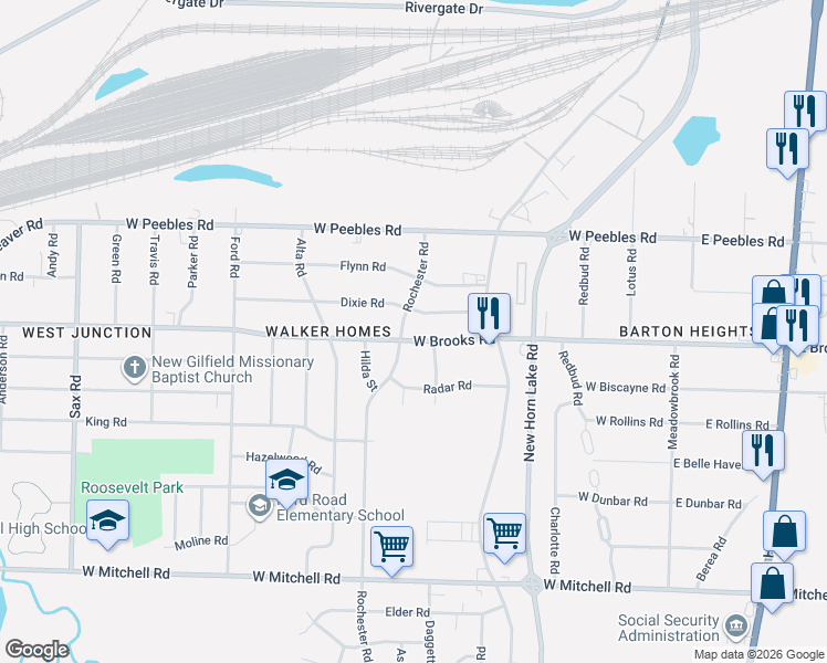 map of restaurants, bars, coffee shops, grocery stores, and more near 279 Dixie Road in Memphis