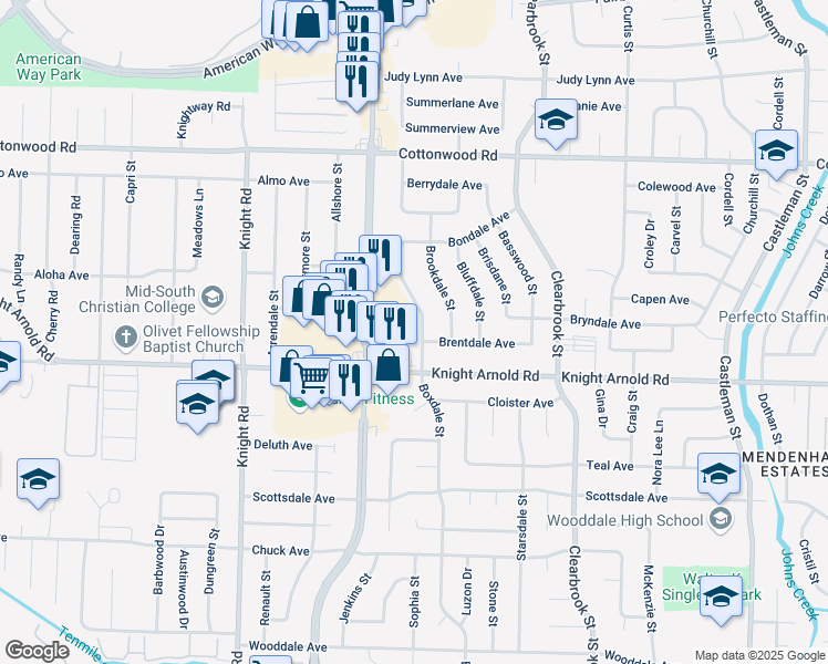 map of restaurants, bars, coffee shops, grocery stores, and more near 3109 Boxdale Street in Memphis