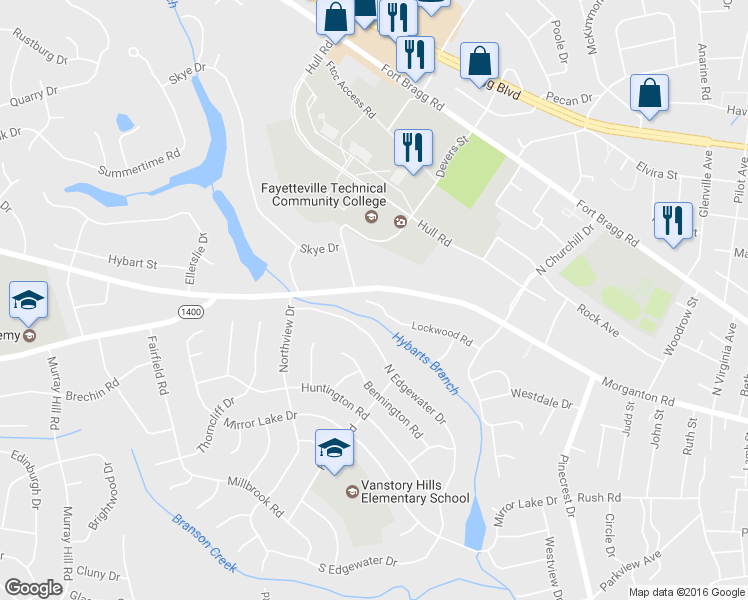 map of restaurants, bars, coffee shops, grocery stores, and more near 2631 Lockwood Road in Fayetteville